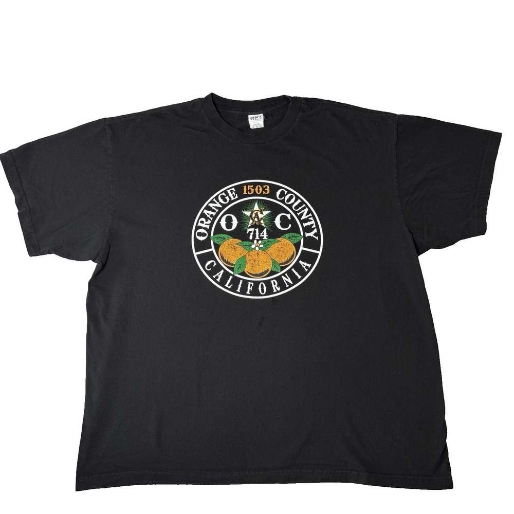 Orange County California Men's T Shirt 3XL Black Graphic 714 OC Shaka Active